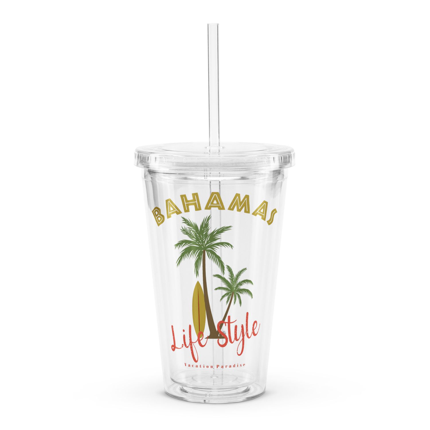 Bahamas Tropical Life Style Clear Plastic Insulated Tumbler