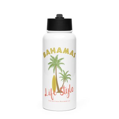 Bahamas Tropical Life Style Stainless Steel Water Bottle with a Straw Lid