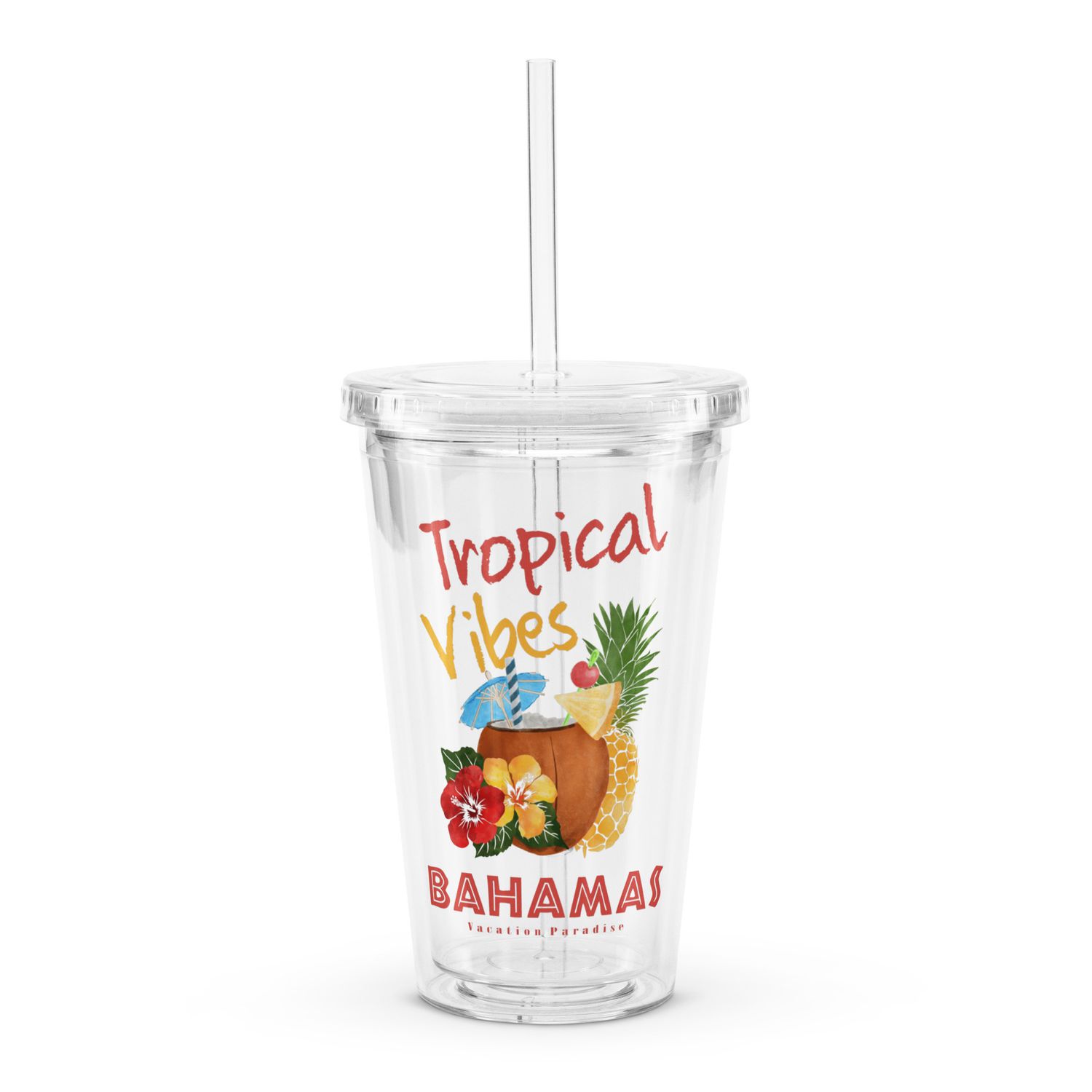 Bahamas Tropical Vibes Clear Plastic Tumbler