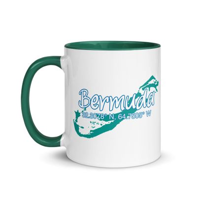 Bermuda Island Coordinates, Tourist Vacation Mug with Color Interior