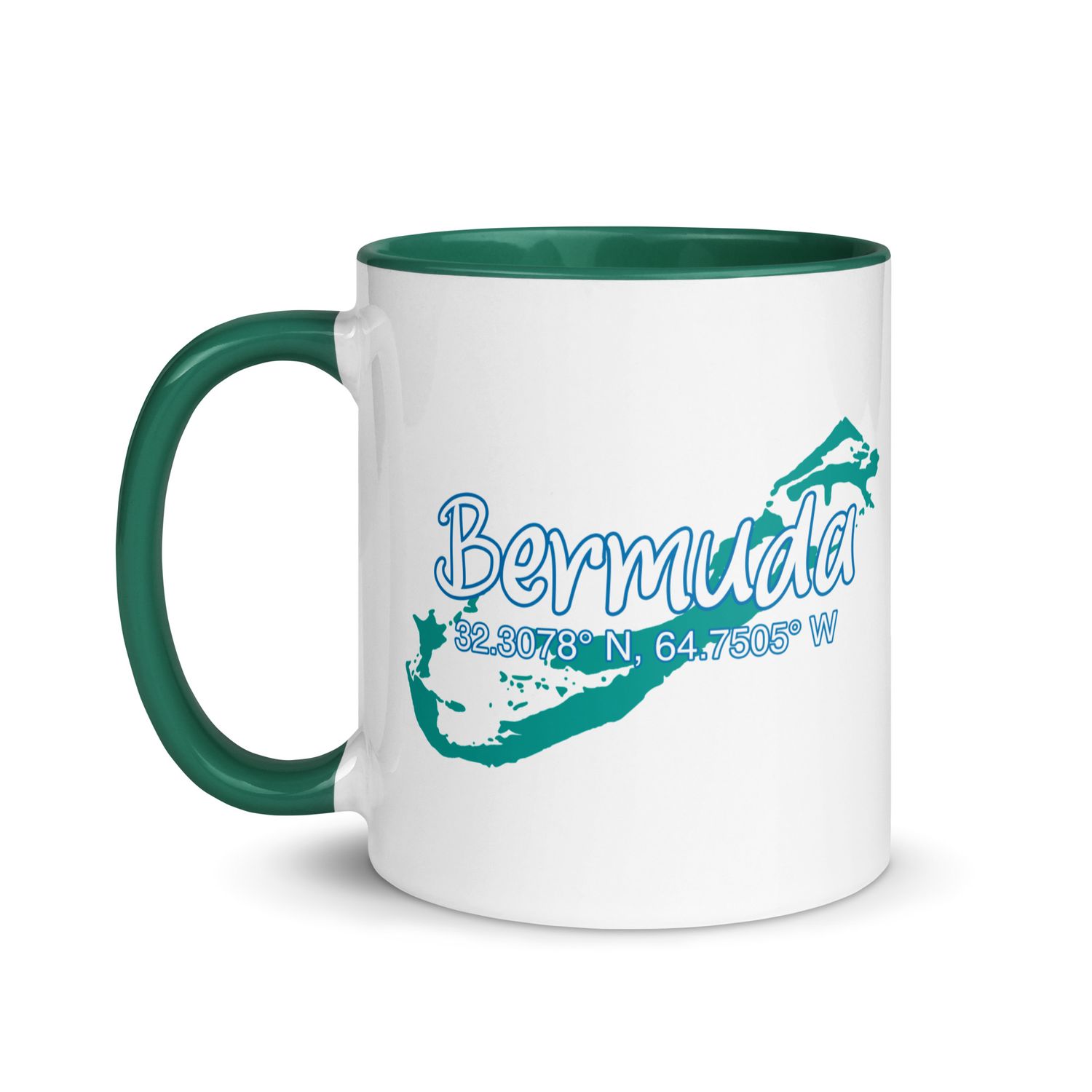 Bermuda Island Coordinates, Tourist Vacation Mug with Color Interior