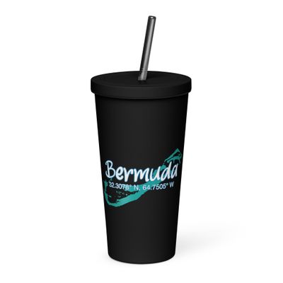 Bermuda Island Coordinates, Tourist Vacation Insulated Tumbler with a Straw
