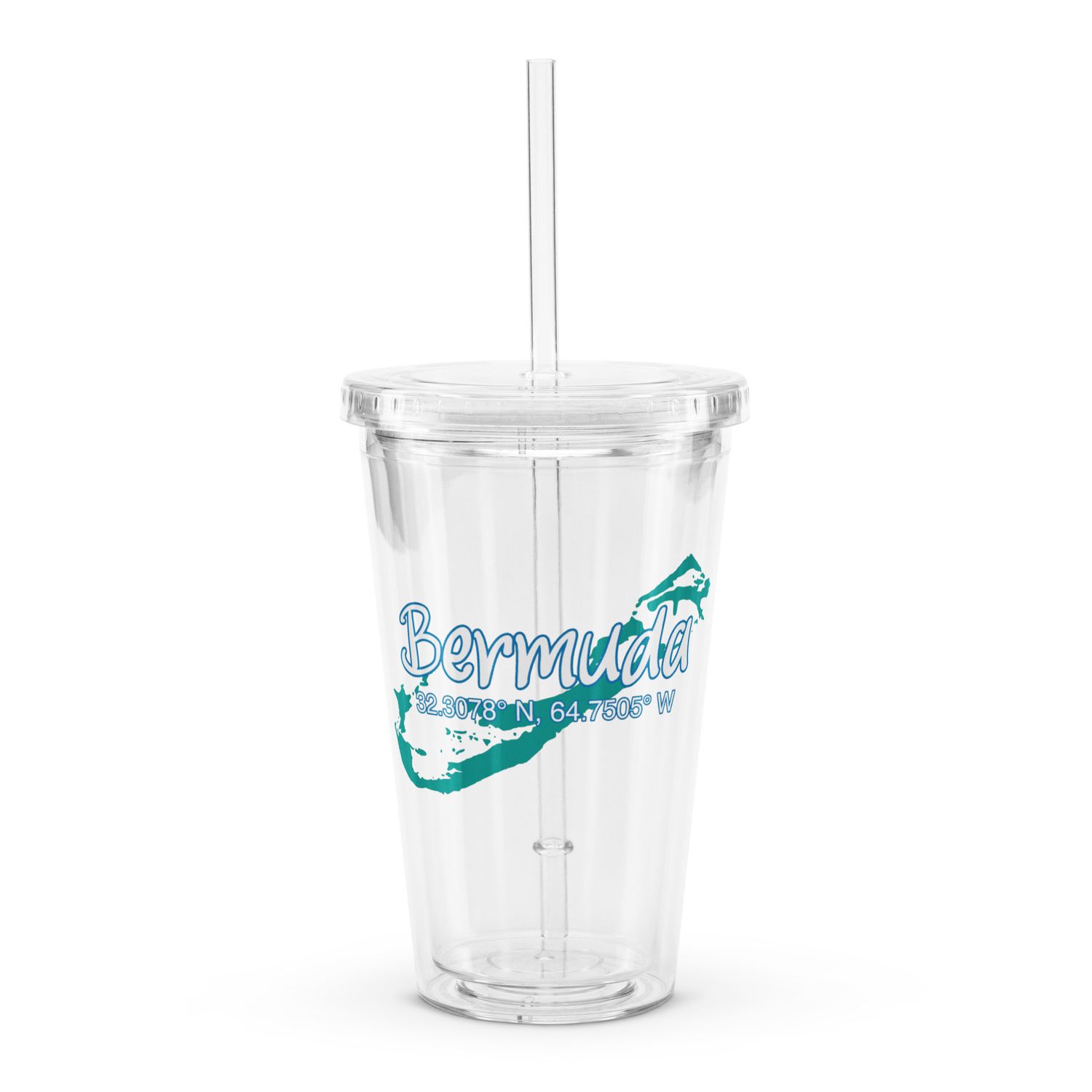 Bermuda Island Coordinates, Tourist Vacation Clear Plastic Insulated Tumbler
