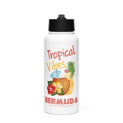 Bermuda Tropical Vibes, Tourist Vacation Stainless Steel Water Bottle with a Straw Lid