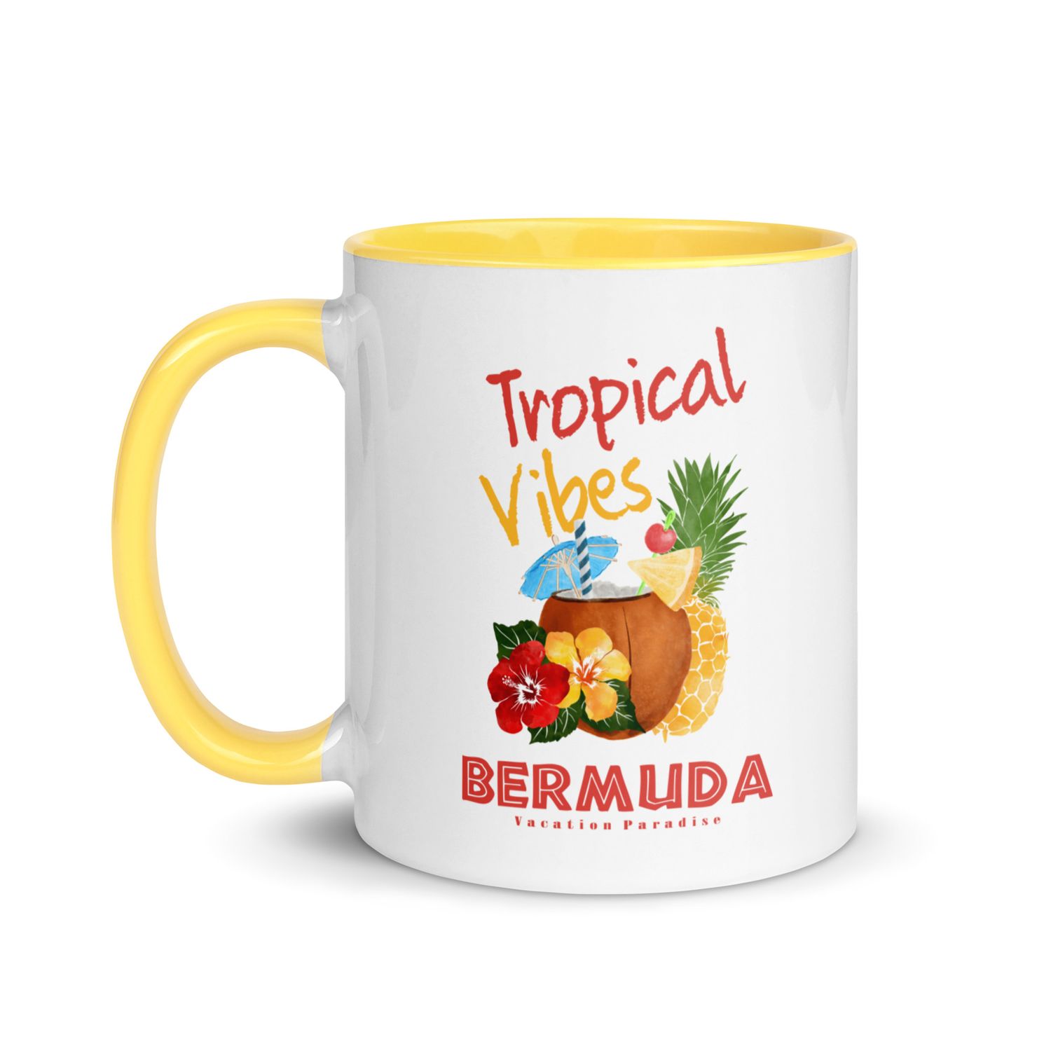 Bermuda Tropical Vibes, Tourist Vacation Mug with Color Interior