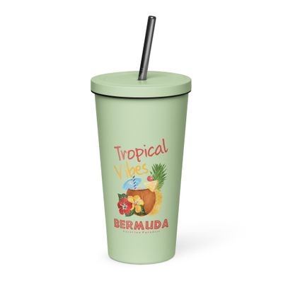 Bermuda Tropical Vibes, Tourist Vacation Insulated Tumbler with a Straw