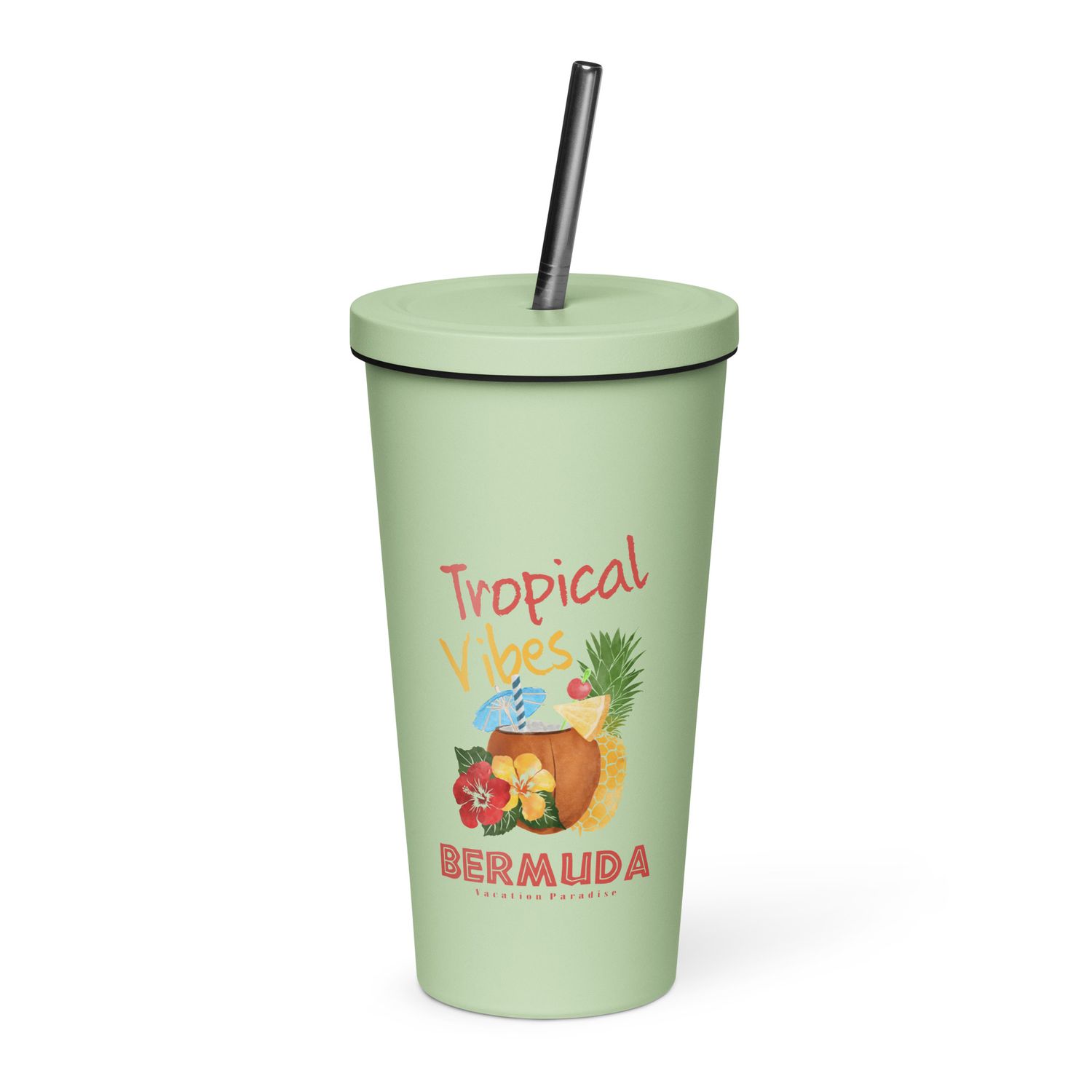 Bermuda Tropical Vibes, Tourist Vacation Insulated Tumbler with a Straw