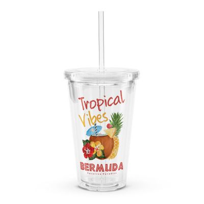 Bermuda Tropical Vibes, Tourist Vacation Clear Plastic Tumbler