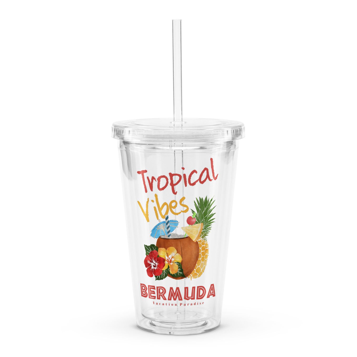 Bermuda Tropical Vibes, Tourist Vacation Clear Plastic Tumbler