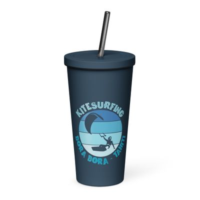 Bora Bora Kitesurfing Polynesian Kitesurfer Insulated Tumbler with a Straw