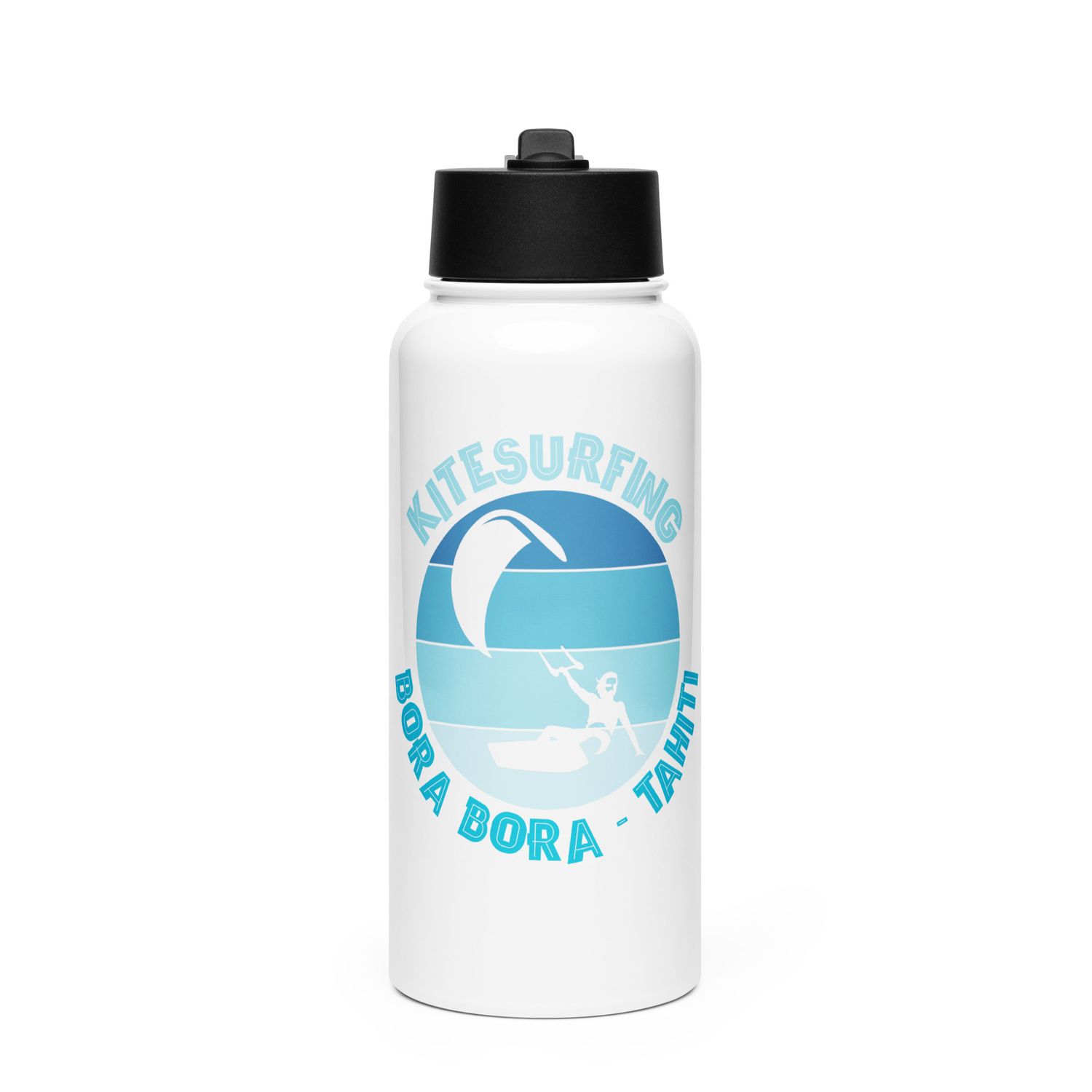 Bora Bora Kitesurfing Polynesian Kitesurfer Stainless Steel Water Bottle with a Straw Lid