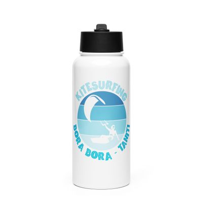 Bora Bora Kitesurfing Polynesian Kitesurfer Stainless Steel Water Bottle with a Straw Lid