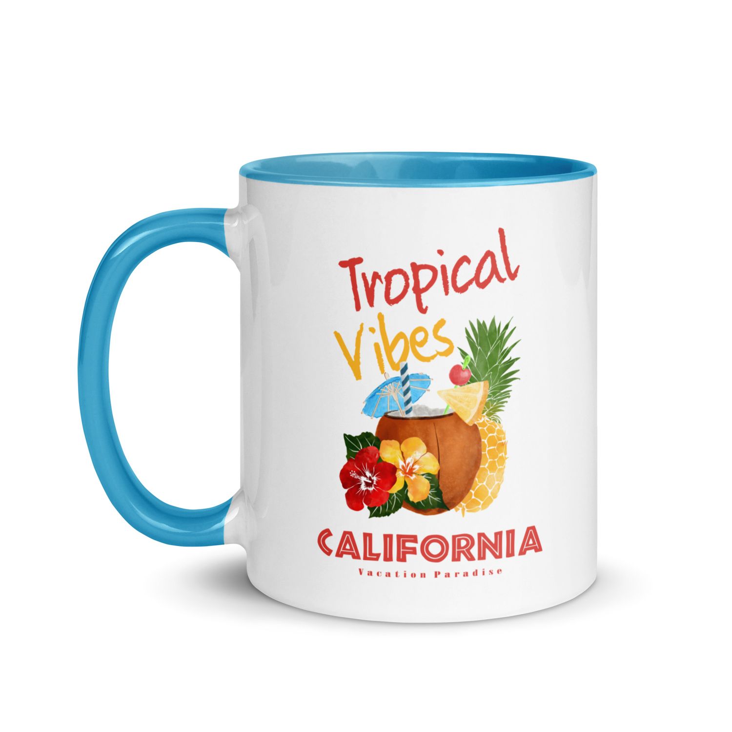 California Tropical Vibes, Tourist Vacation Mug with Color Interior