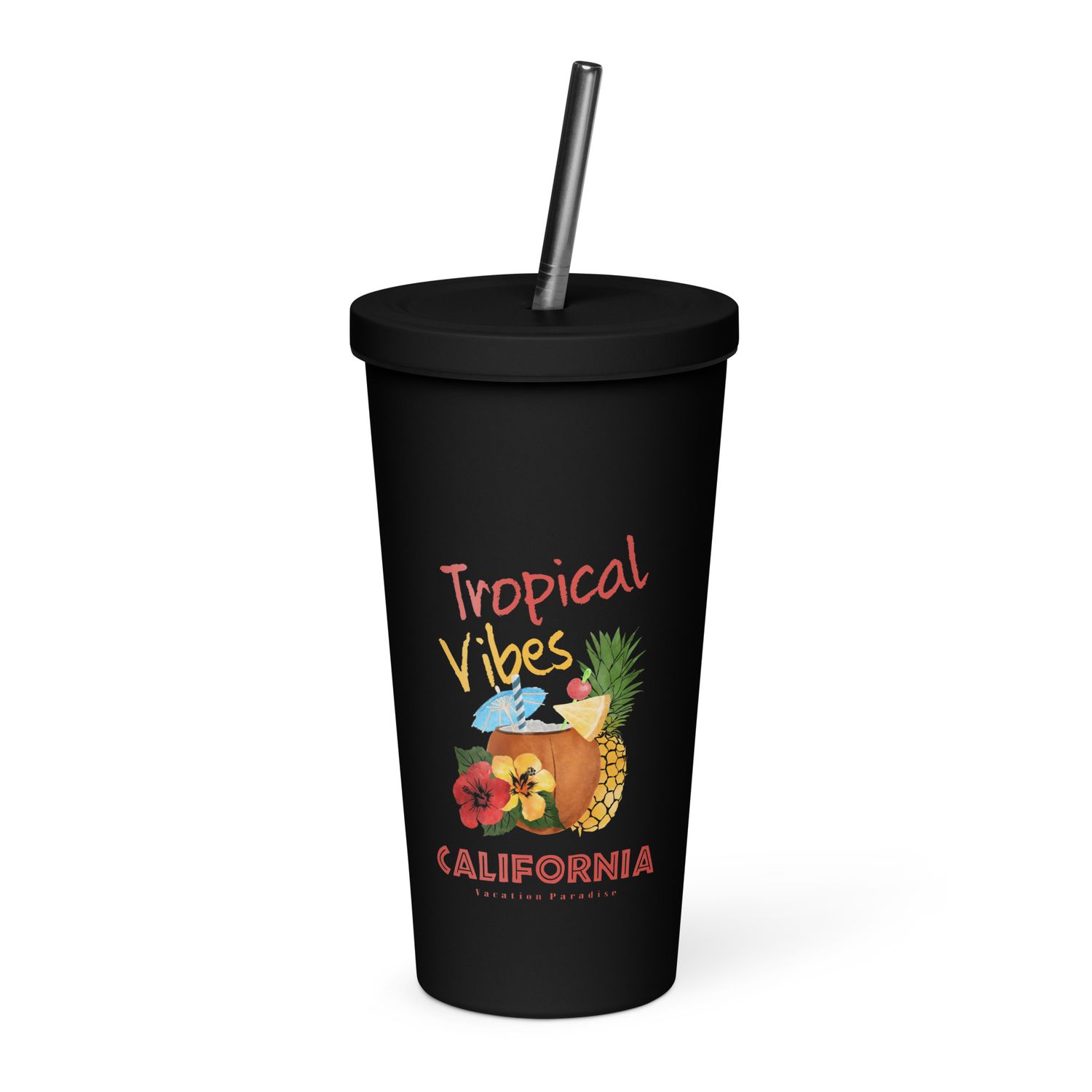 California Tropical Vibes, Tourist Vacation Insulated Tumbler with a Straw