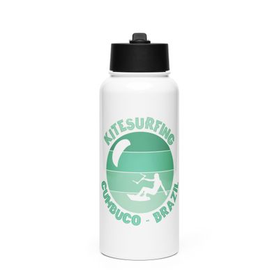Cumbuco Kitesurfing Atlantic Kitesurfer Stainless Steel Water Bottle with a Straw Lid