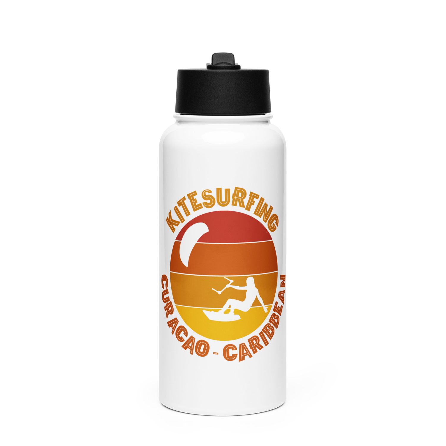 Curaçao Kitesurfing Caribbean Kitesurfer Stainless Steel Water Bottle with a Straw Lid