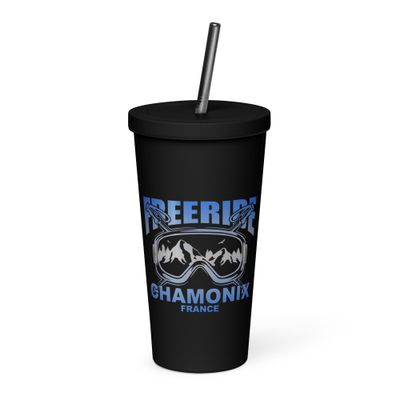 Freeride Skiing Chamonix France Insulated Tumbler with a Straw