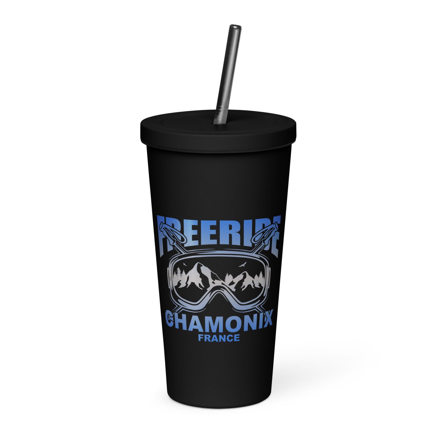 Freeride Skiing Chamonix France Insulated Tumbler with a Straw