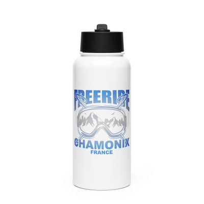 Freeride Skiing Chamonix France Stainless Steel Water Bottle with a Straw Lid