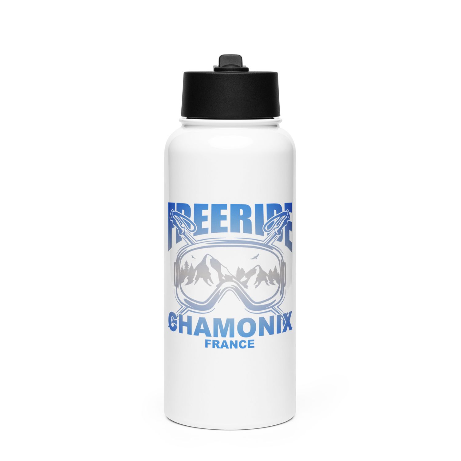 Freeride Skiing Chamonix France Stainless Steel Water Bottle with a Straw Lid