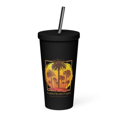 Fuerteventura Sunset Palms Insulated Tumbler with a Straw