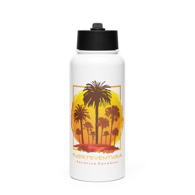 Fuerteventura Sunset Palms Stainless Steel Water Bottle with a Straw Lid