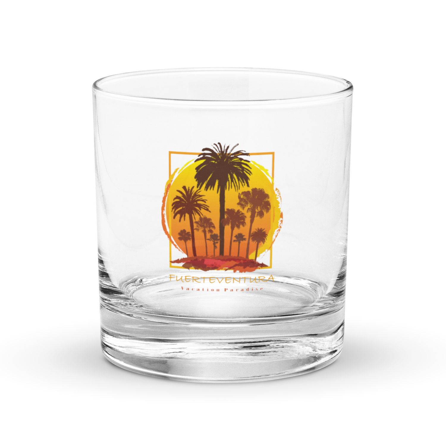 Fuerteventura Sunset Palms Rocks Glass