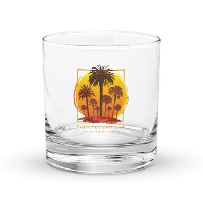 Fuerteventura Sunset Palms Rocks Glass