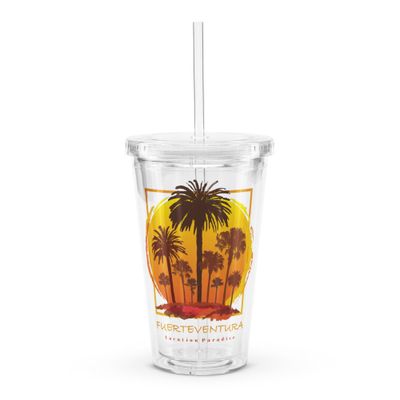 Fuerteventura Sunset Palms Clear Plastic Insulated Tumbler