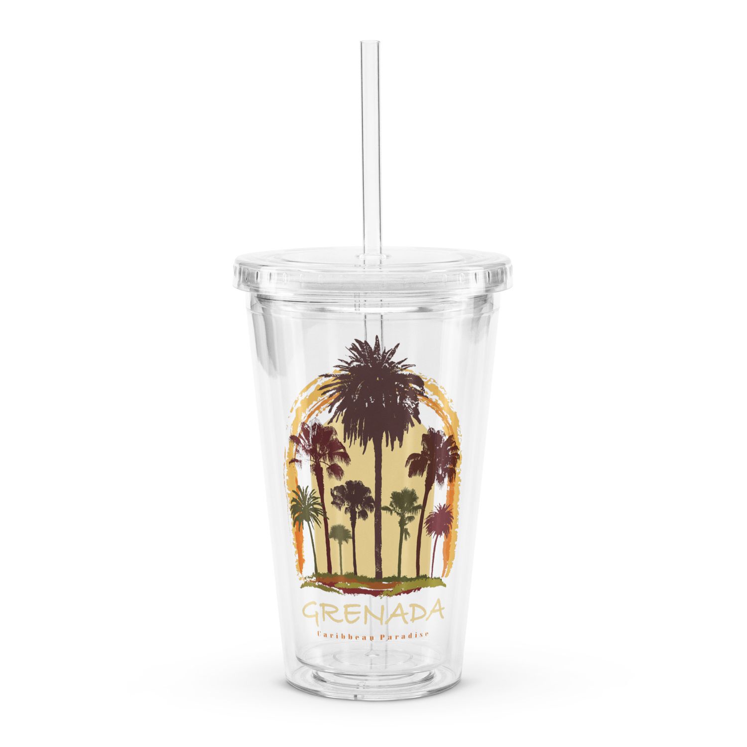 Grenada Paradise Travel, Tourist Vacation Clear Plastic Insulated Tumbler