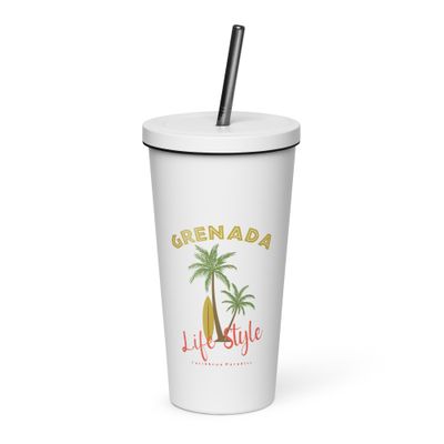 Grenada Tropical Life Style, Tourist Vacation Insulated Tumbler with a Straw