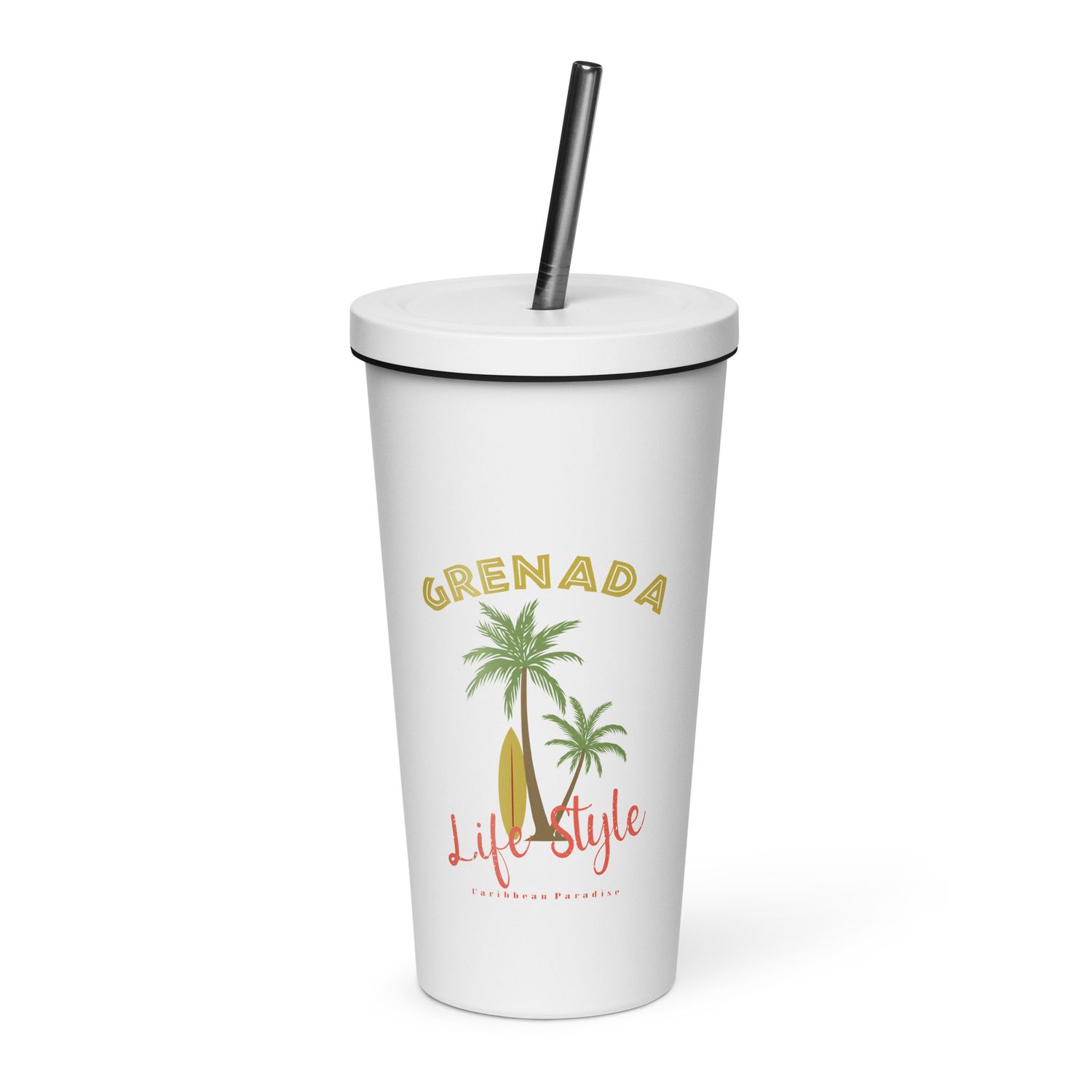 Grenada Tropical Life Style, Tourist Vacation Insulated Tumbler with a Straw