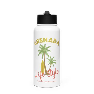 Grenada Tropical Life Style, Tourist Vacation Stainless Steel Water Bottle with a Straw Lid