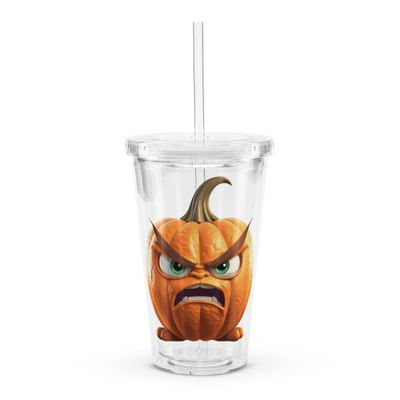 Halloween Angry Pumpkin 1 Clear Plastic Insulated Tumbler