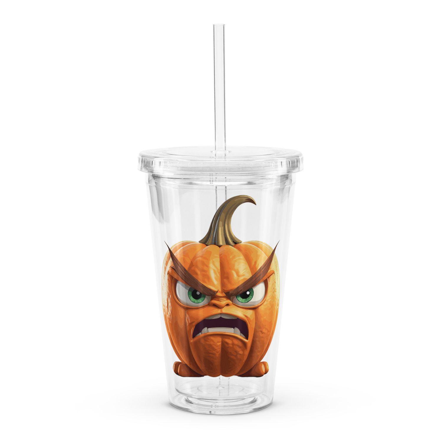 Halloween Angry Pumpkin 1 Clear Plastic Insulated Tumbler