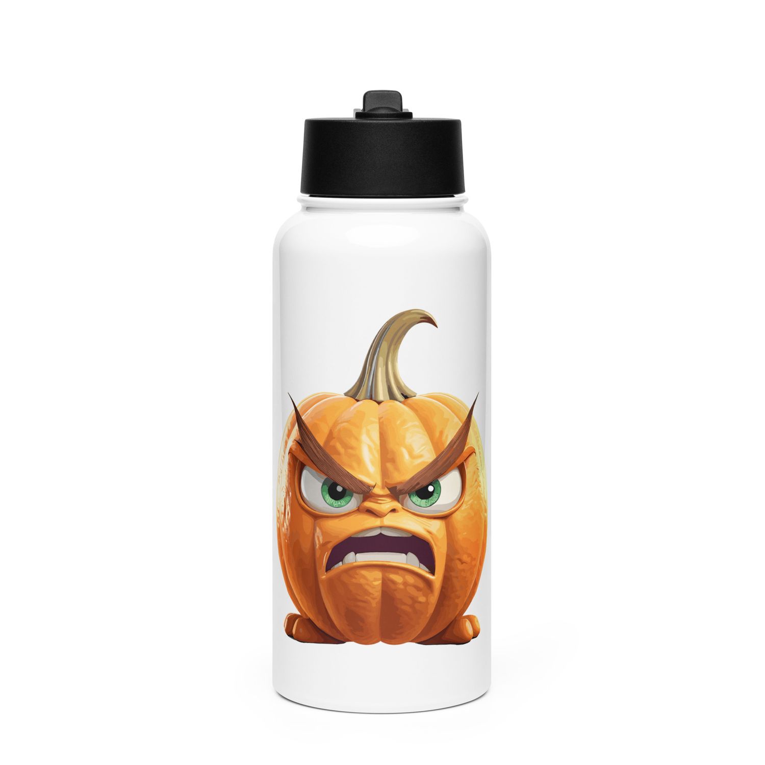 Halloween Angry Pumpkin 1 Stainless Steel Water Bottle with a Straw Lid