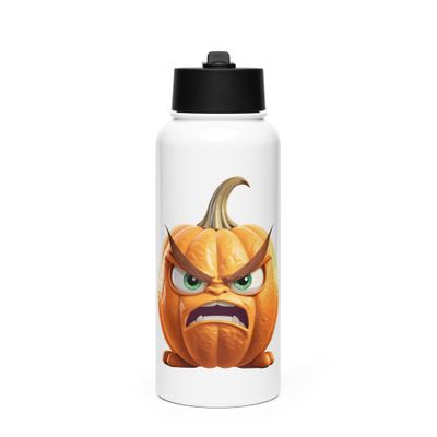 Halloween Angry Pumpkin 1 Stainless Steel Water Bottle with a Straw Lid