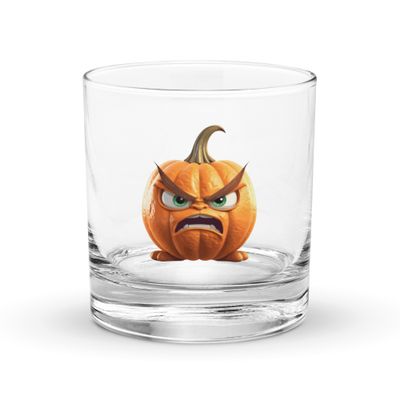 Halloween Angry Pumpkin 1 Rocks Glass