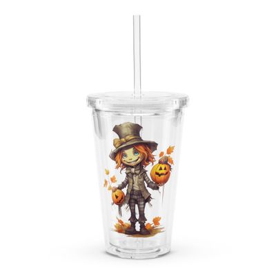 Halloween Boy with Pumpkins 1 Clear Plastic Insulated Tumbler