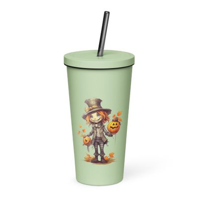 Halloween Boy with Pumpkins 1 Insulated Tumbler with a Straw