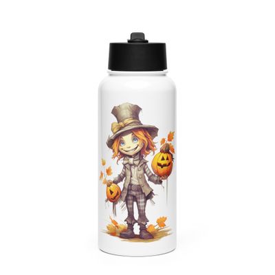 Halloween Boy with Pumpkins 1 Stainless Steel Water Bottle with a Straw Lid