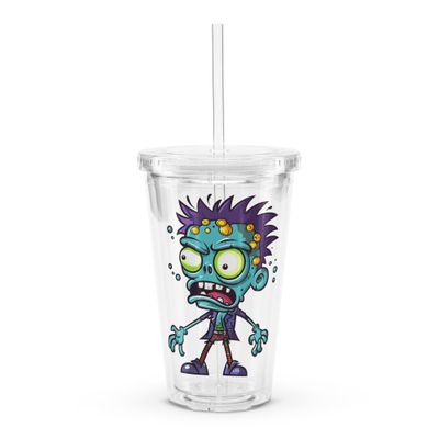 Halloween Cartoon Zombie 1 Clear Plastic Insulated Tumbler