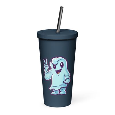 Halloween Ghost pointing 1 Insulated Tumbler with a Straw