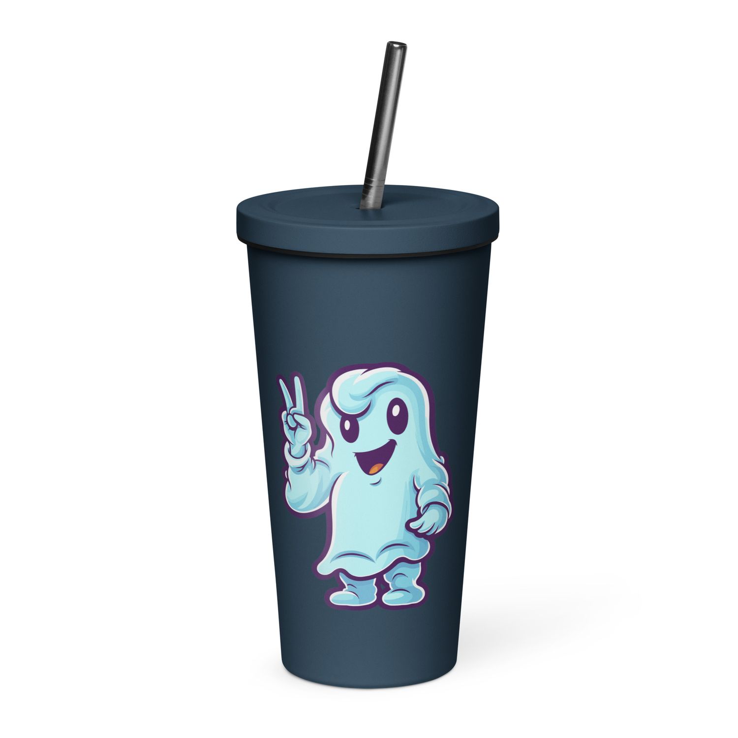 Halloween Ghost pointing 1 Insulated Tumbler with a Straw