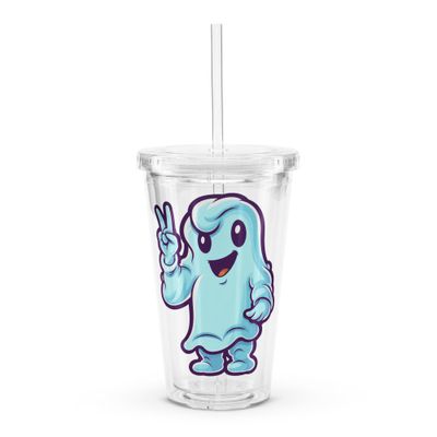 Halloween Ghost pointing 1 Clear Plastic Insulated Tumbler