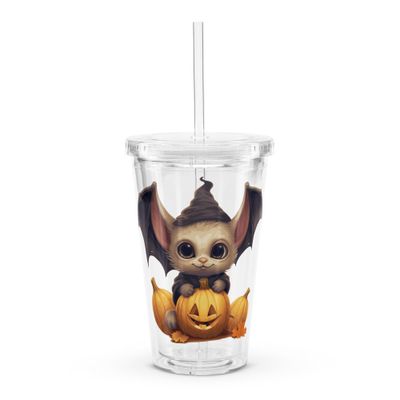 Halloween Cute Bat 1 Clear Plastic Insulated Tumbler
