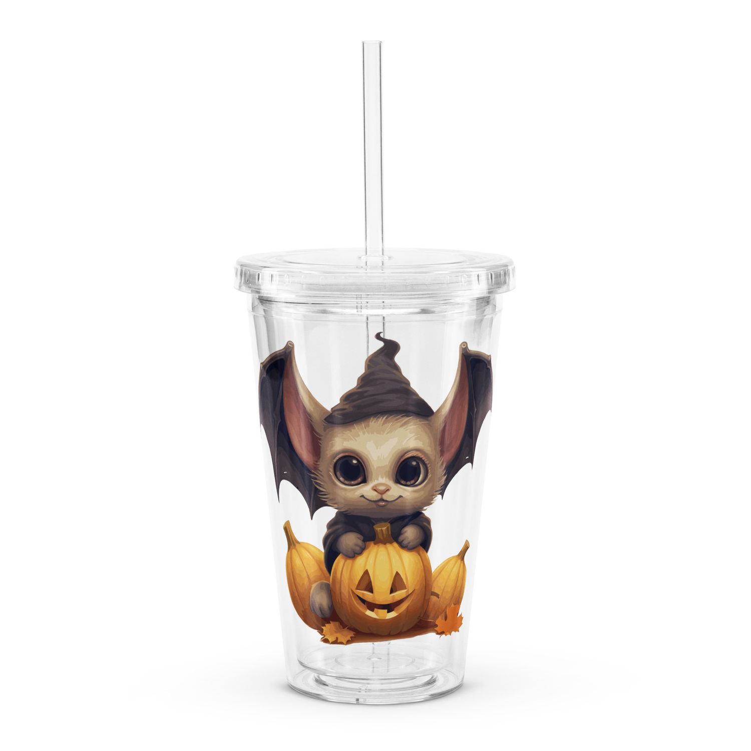 Halloween Cute Bat 1 Clear Plastic Insulated Tumbler