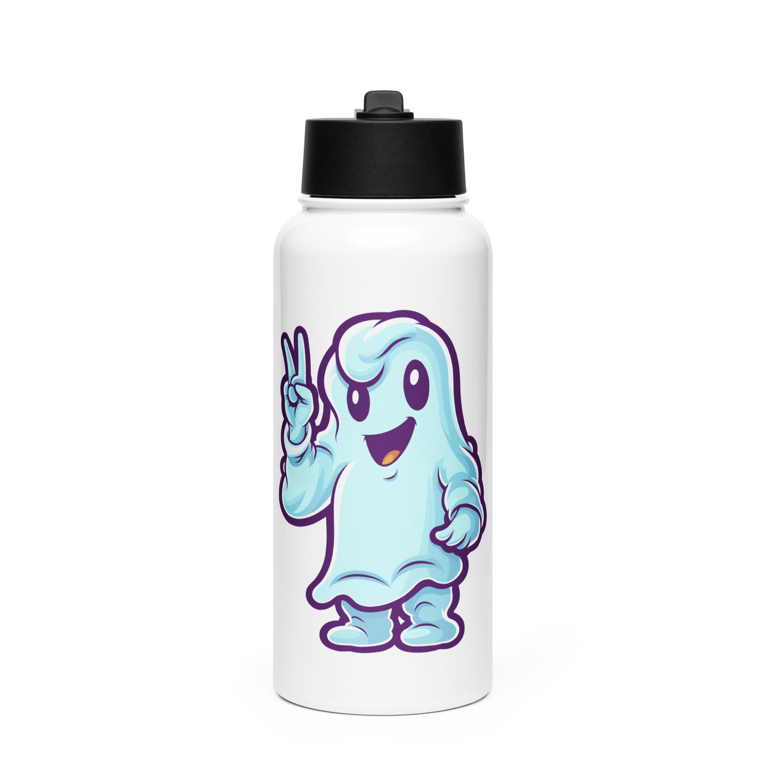 Halloween Ghost pointing 1 Stainless Steel Water Bottle with a Straw Lid