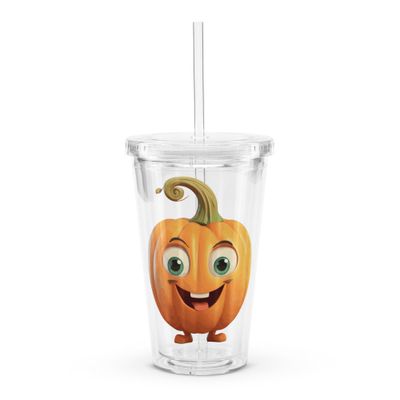 Halloween Happy Pumpkin 1 Clear Plastic Insulated Tumbler