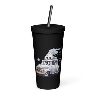 Halloween Haunted Car 1 Insulated Tumbler with a Straw